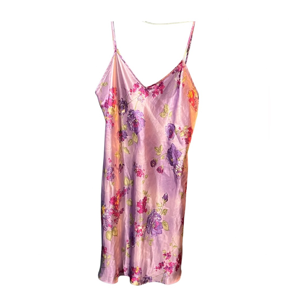Gilligan & O'Malley Satin Chemise with Floral Design - Purple and Pink